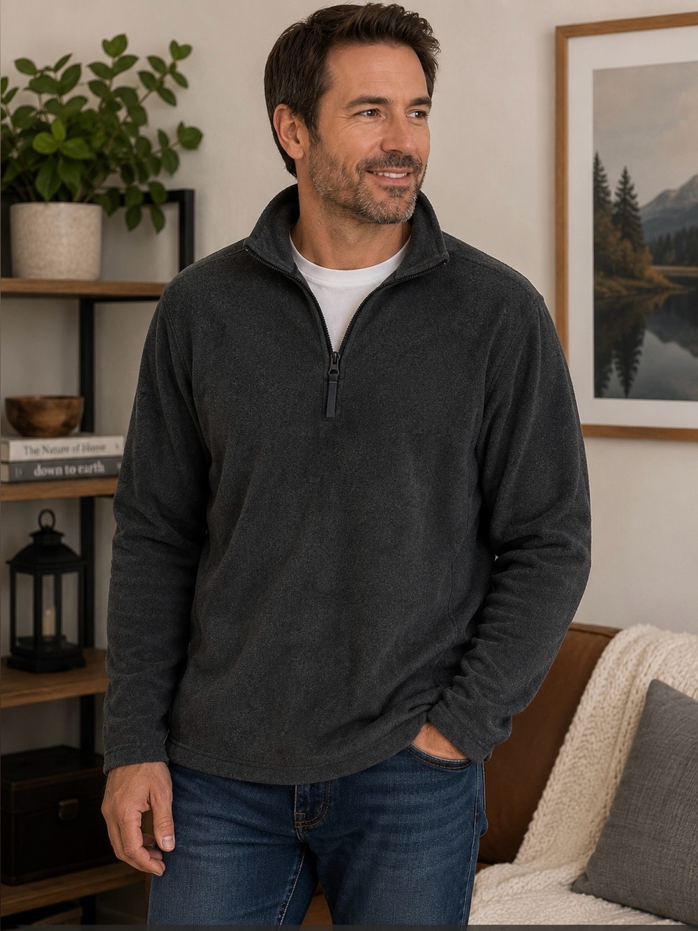 Old Navy Perfect Fit Fleece Mock Neck Quarter Zip Pullover XXL Gray